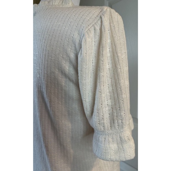 J Crew Womens Small Cream Ivory Short Sleeve Ruffle Trim SweaterTop Knit Neutral - Picture 9 of 11